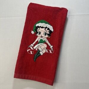 VTG 1994‎ Betty Boop Christmas Hand Towel Red Cotton Stitched Applique Whimsical